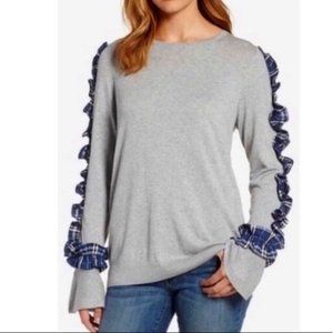 Halogen Gray Long Sleeve Blue Ruffle Sleeve Top S